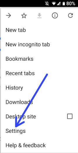 Google chrome settings in android