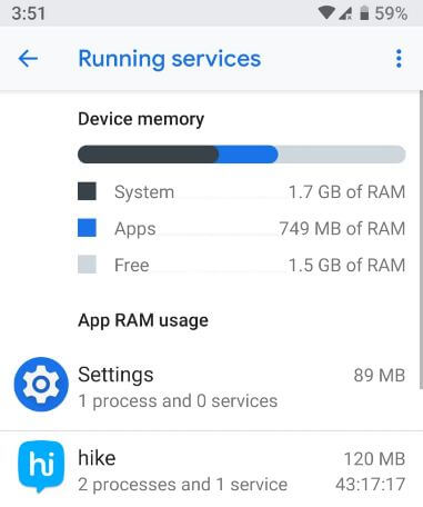 How to check RAM usage in android Oreo 8.1