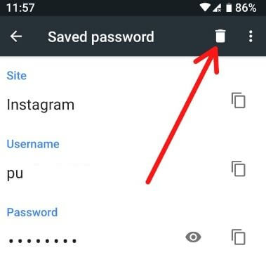 How to delete saved passwords in Chrome android phone