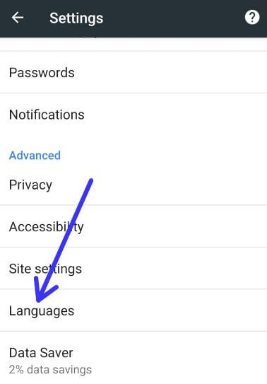 Language settings in Google chrome android