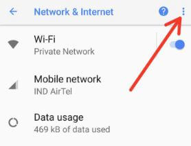 Network & Internet settings in android P 9.0