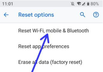 Reset Wi-Fi and Bluetooth settings in android P