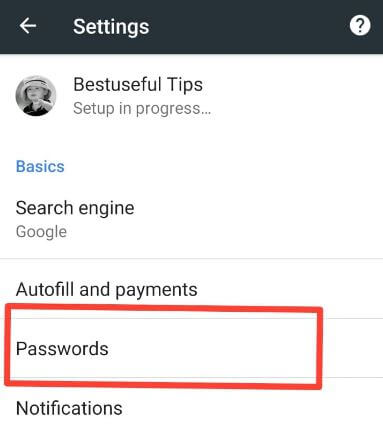 Saved password in Chrome android