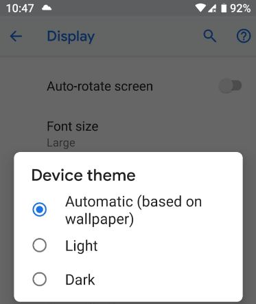 Set dark theme in android P 9.0 device
