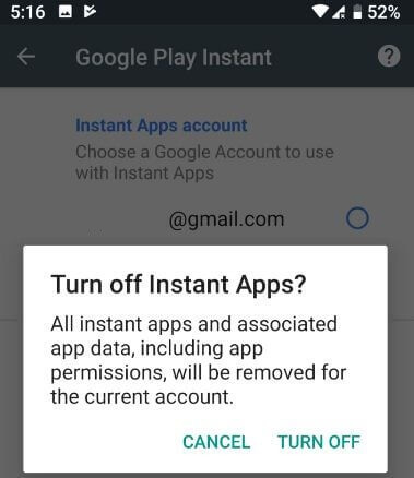 Turn off instant apps android Oreo