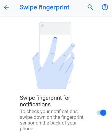 Turn on swipe fingerprint for notifications in android P 9.0