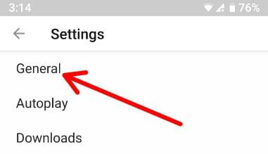 YouTube general settings in android devices