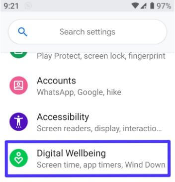 Android Pie Digital wellbeing settings