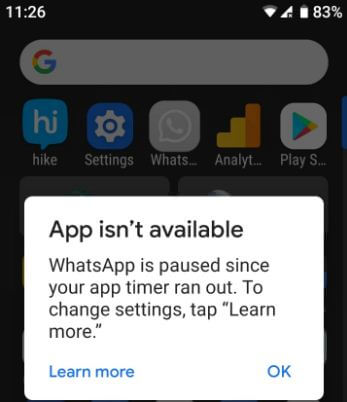 App time limit on android 9 device