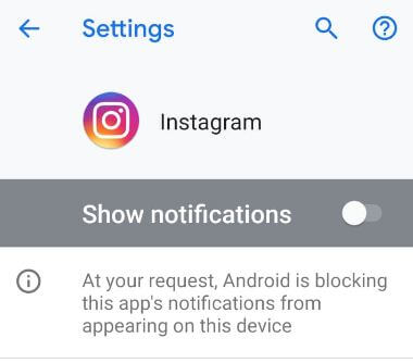 How to disable individual app notifications android P