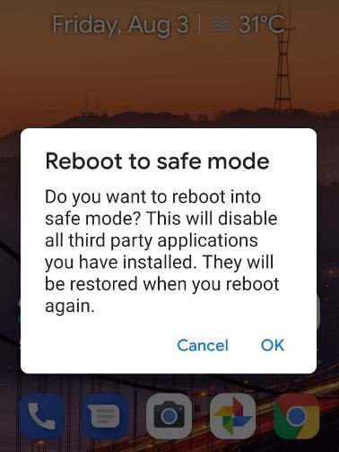 Reboot to safe mode on Google Pixel 3 XL