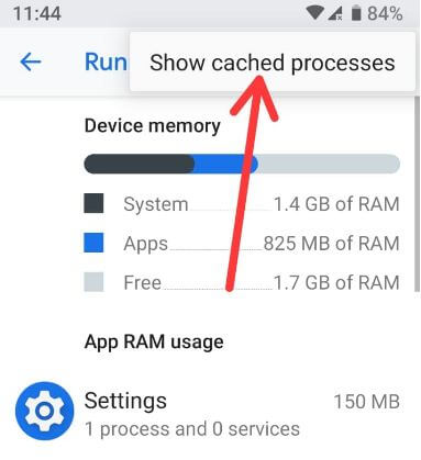 Show cached processes in android P