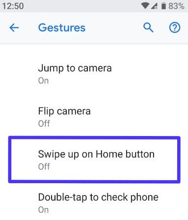 Swipe up on home button gesture in android Pie