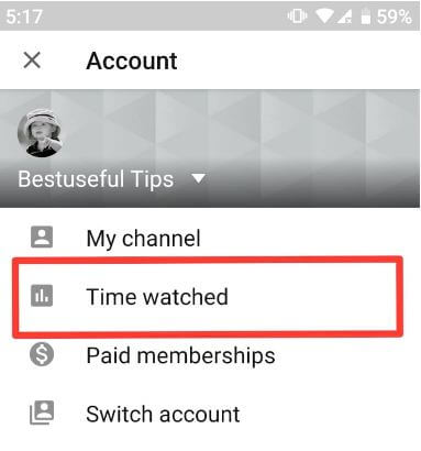 Use YouTube time watched feature on android