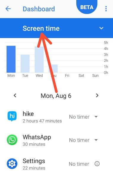 Use screen time android Pie 9.0
