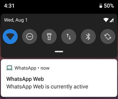 WhatsApp web is currently active