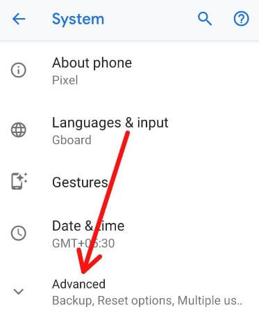 Advanced settings in android 9 Pie