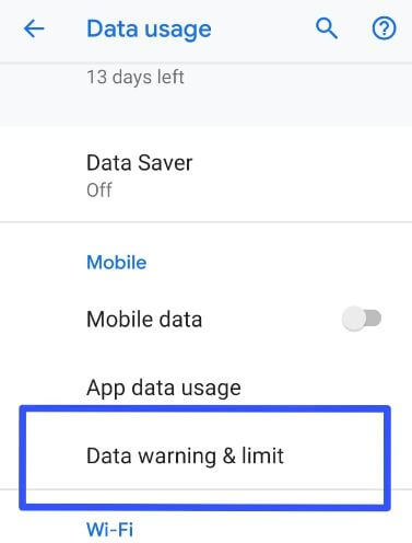 Android 9 Pie data warning and limit