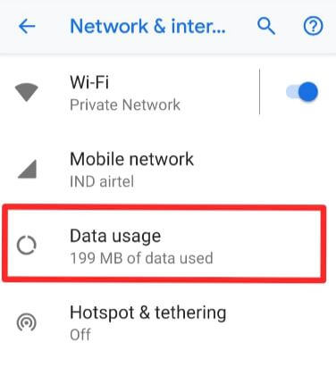 Android 9 data usage settings