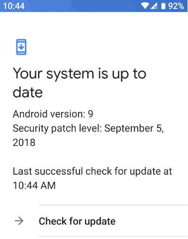Check for system software update android Pie 9