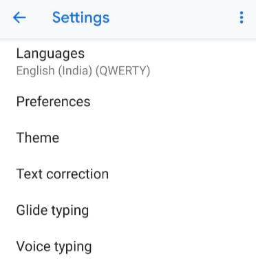 Gboard keyboard settings on Google Pixel 3 XL