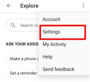 Google Assistant settings on android Pie 9