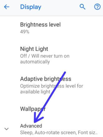Google Pixel 3 display settings