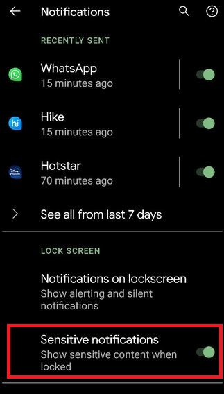 Hide Sensitive notifications on Google Pixel 3a, 3a XL, 3 and 3 XL