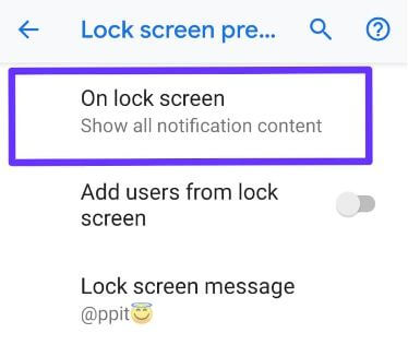 Hide sensitive notifications content Pixel 3 Pie