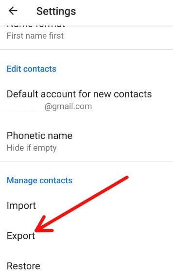 How to export contacts in android 9 Pie
