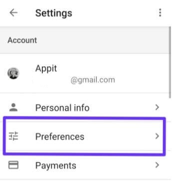 Preference settings for Google Assistant android