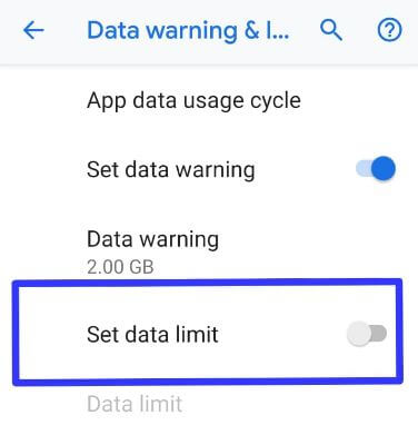 Set data limit on android 9 Pie