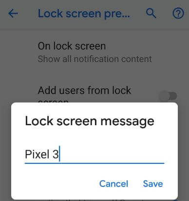 Add a lock screen message on Pixel 3