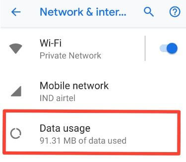 Android 9 Pie data usage settings