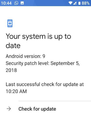 Check system software update Android 9 Pie