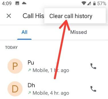 Clear call history Android Pie