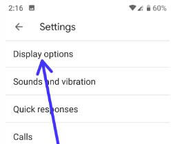 Display settings in android phone
