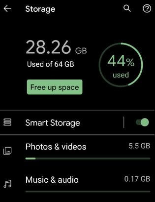 Enable Smart Storage on Google Pixel 3a