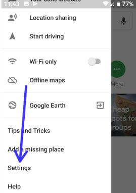 Google Map app settings