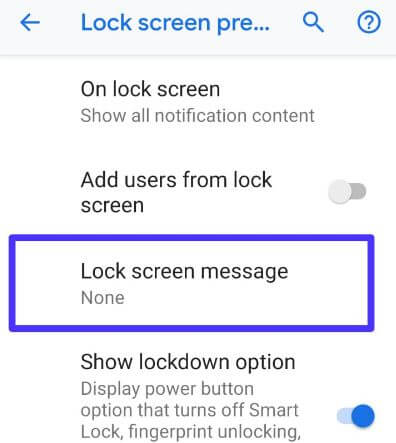 Google Pixel 3 lock screen messages