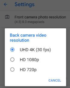 How to change video resolution on Pixel 3 Pie