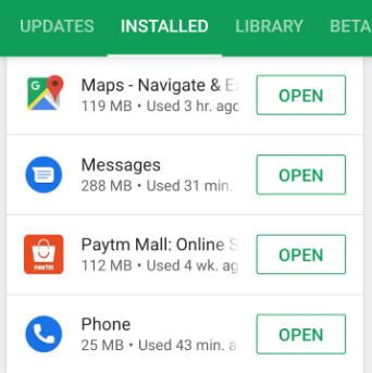 Installed apps list android Pie