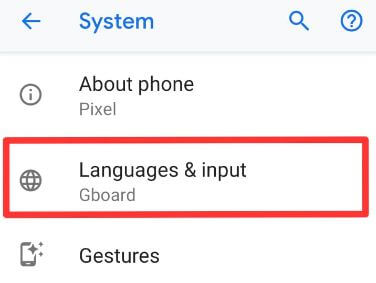 Languages & input settings Pixel 3 Pie phone