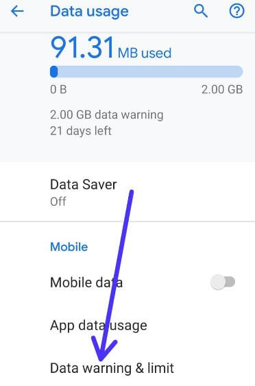 Set data limit on android 9 Pie devices
