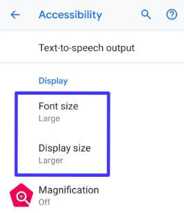 Set font size, font style and display size on Pixel 3