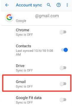 Turn off Gmail sync in android 9
