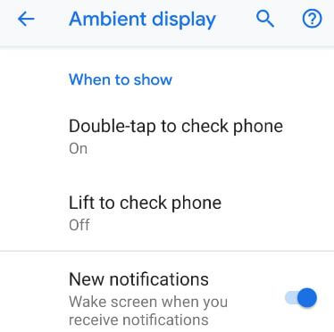 Turn on ambient display on android 9 Pie