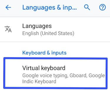 Virtual keyboard settings android 9 Pie
