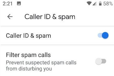 Enable filter spam calls on Android 9