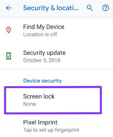Google Pixel 3 screen lock settings